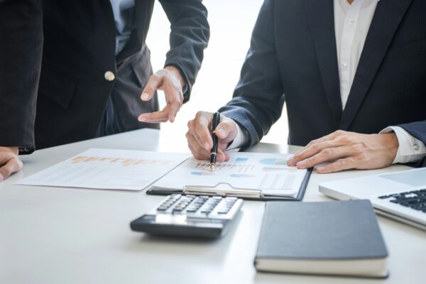 business colleagues consultation and discussion marketing plan meeting concept of financial report